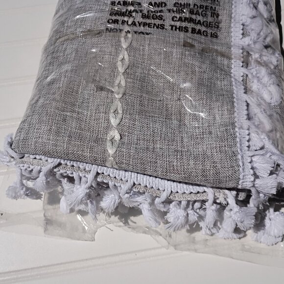 Boho Linen Shower Curtain Gray Extra Long Embroidered Tassels 73 x 96 Farmhouse - Picture 8 of 15